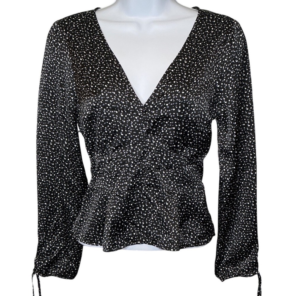 Abercrombie & Fitch Black White Speckled Babydoll Blouse Size S Y2K Whimsigoth